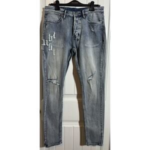 Ksubi Van Winkle Kult Jean Distressed, Logo, Embroidered - EUC